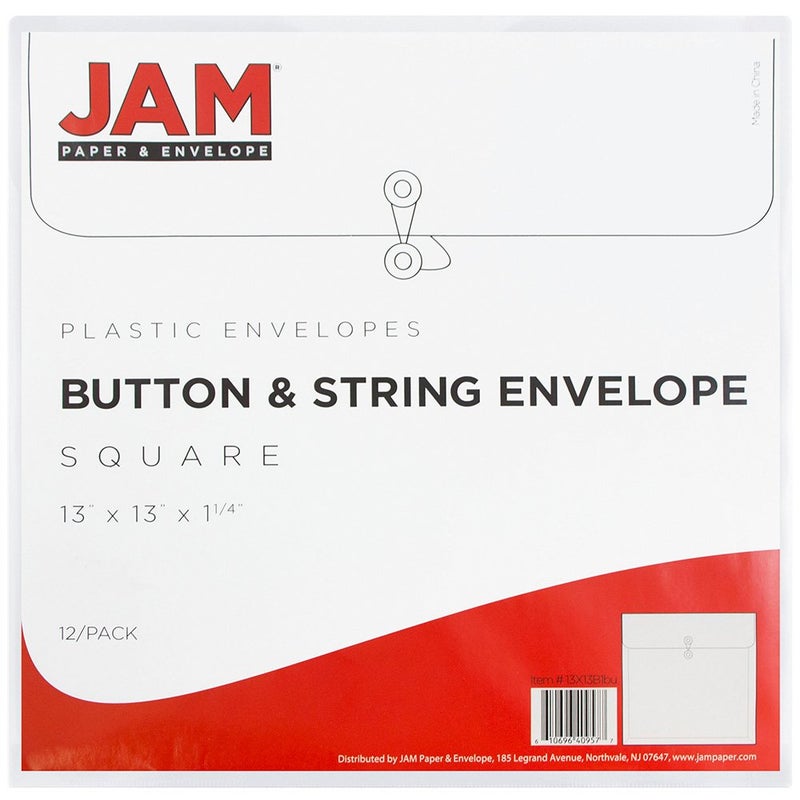 JAM PAPER Plastic Envelopes with Button & String Tie Closure - Large Square - 13 x 13 - Clear - 12/Pack - Image 5
